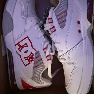DC White Sneakers with Red Accents